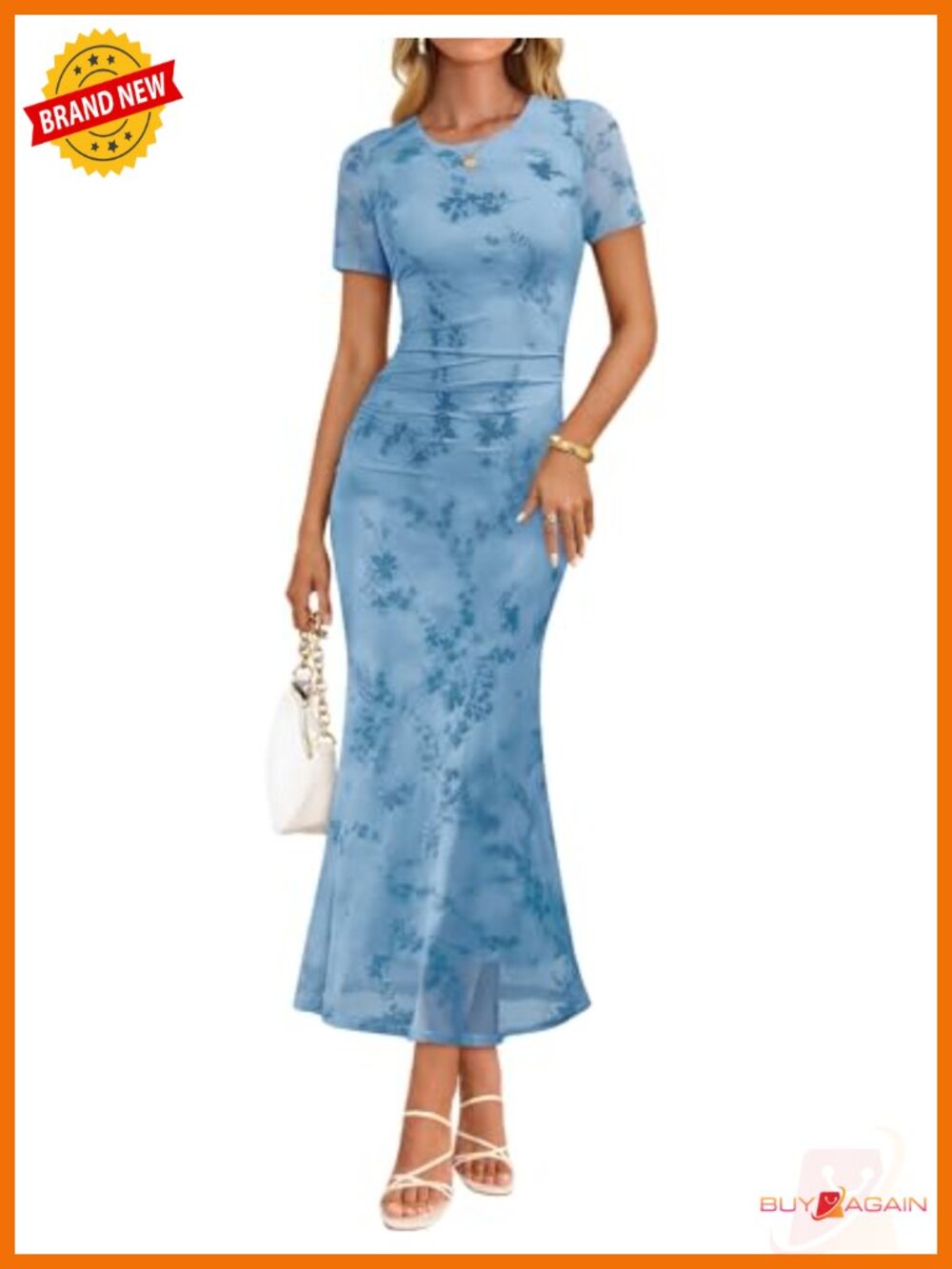 ZESICA Women's Floral Mesh Bodycon Maxi Dress Short Sleeve Cocktail Formal